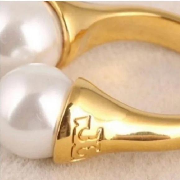 🆕 Tory Burch Authentic Gold Pearl Bud Logo Ring Size 7 - Picture 7 of 16
